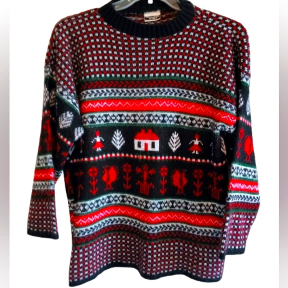 Unisex Huntington Ridge Vintage County Winter Scene‎ Crew Neck Sweater Size L/XL